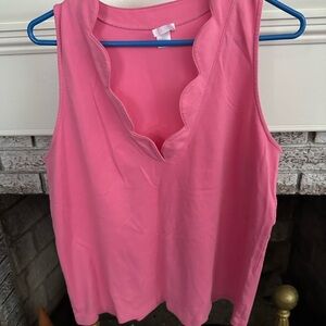 LAKE 100% Pima cotton Pink Ruffled Tank Top with Scalloped Neckline